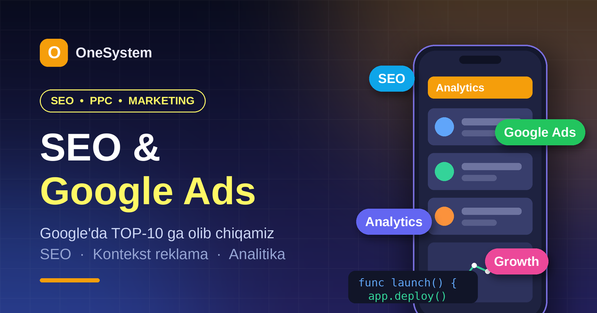 SEO xizmati va Google Ads — saytni Google TOPiga chiqarish
