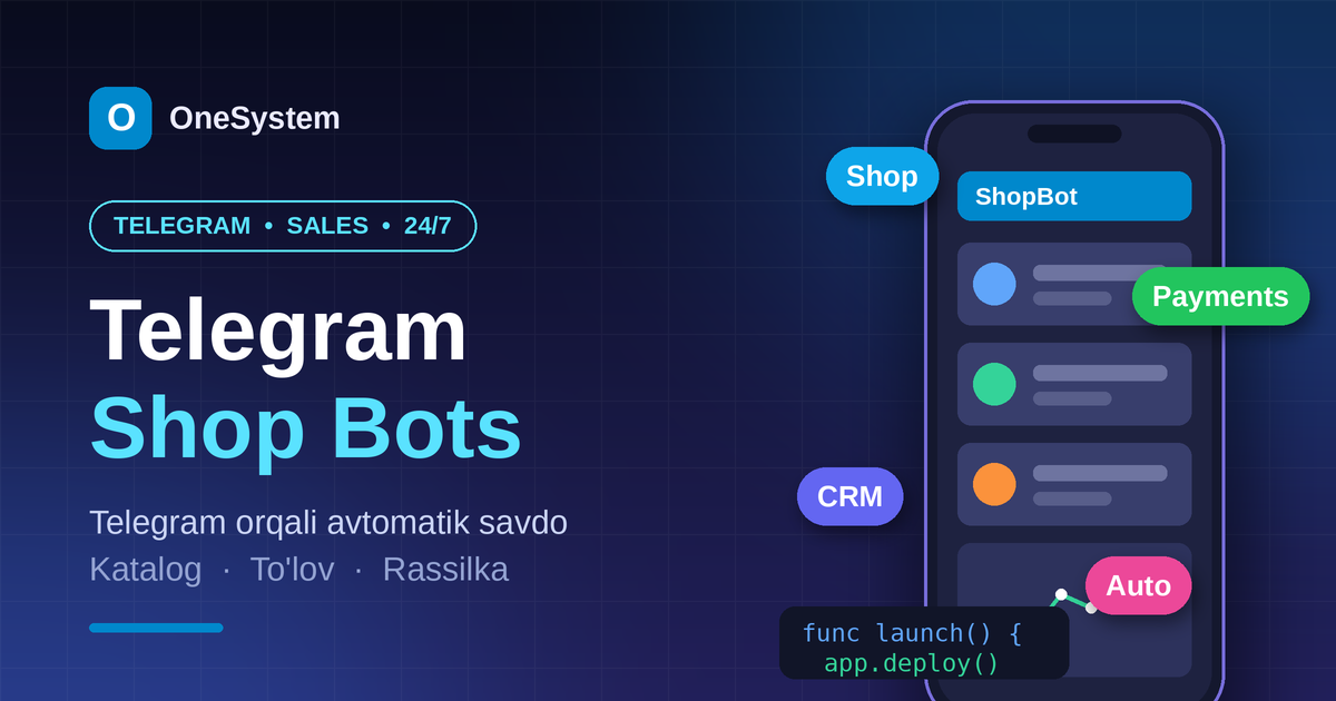 Telegram do'kon bot yaratish — savdoni 24/7 avtomatlashtiring